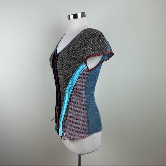 Cesar Arellanes Corset Blouse Top Gray Blue Pink Velvet Women Size Large - Picture 4 of 7